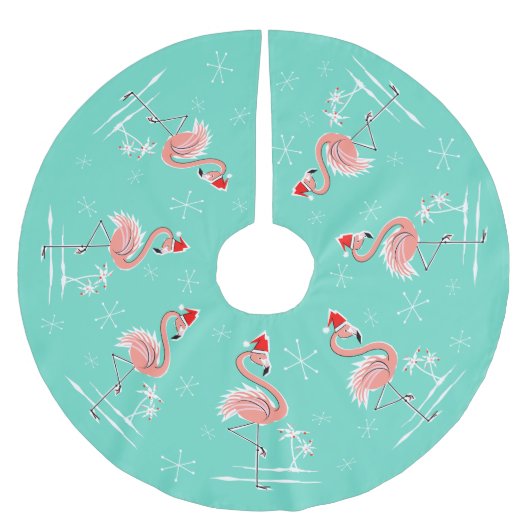 Weihnachts-Flamingo-Baumrock Polyester Weihnachtsbaumdecke (Vorderseite)