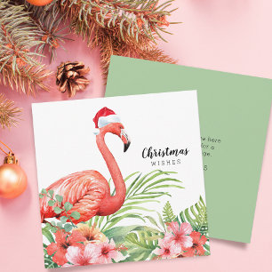 Weihnachts-Flamingo-Blumen-Grün-Grüße Feiertagskarte