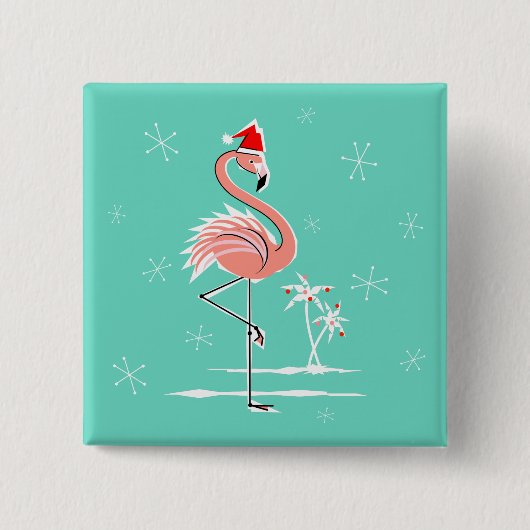 Weihnachts-Flamingo-Button quadratisch Button (Vorderseite)
