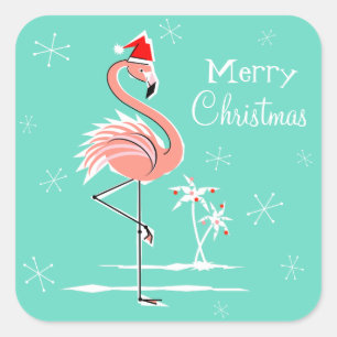 Weihnachts Flamingo Frohe Weihnachtsaufkleber Plat Quadratischer Aufkleber
