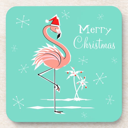 Weihnachts Flamingo Frohe Weihnachtskunst Untersetzer (Vorderseite)