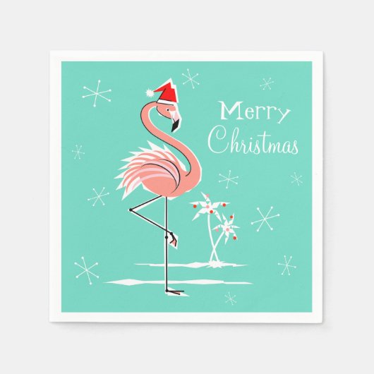 Weihnachts Flamingo Frohe Weihnachtszeitung Servie Serviette (Vorderseite)