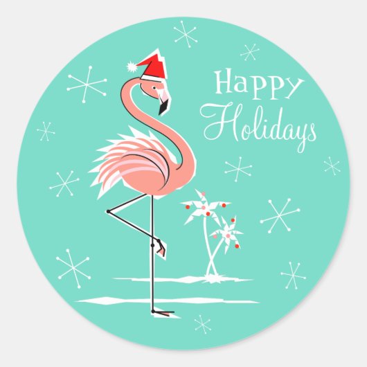 Weihnachts Flamingo Happy Holidays Aufkleber rund (Vorderseite)