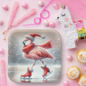 Weihnachts Flamingo Ice Skaten Pappteller (Party)