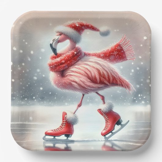 Weihnachts Flamingo Ice Skaten Pappteller (Vorderseite)