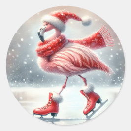 Weihnachts Flamingo Ice Skaten Quadratischer Aufkleber