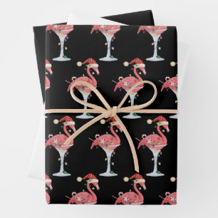 Weihnachts-Flamingo-Lichter Xmas Tropisches Tier  Geschenkpapier Set
