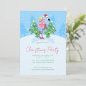 Weihnachts Flamingo mit Kaktus. Einladung (Stehend Vorderseite)