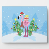 Weihnachts-Flamingo mit Kaktus Fotoplatte (Vorderseite)
