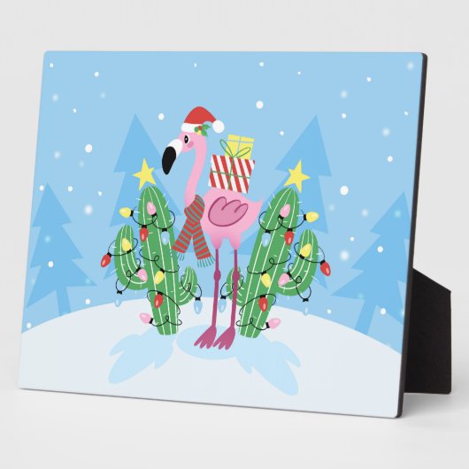Weihnachts-Flamingo mit Kaktus Fotoplatte (Seite)