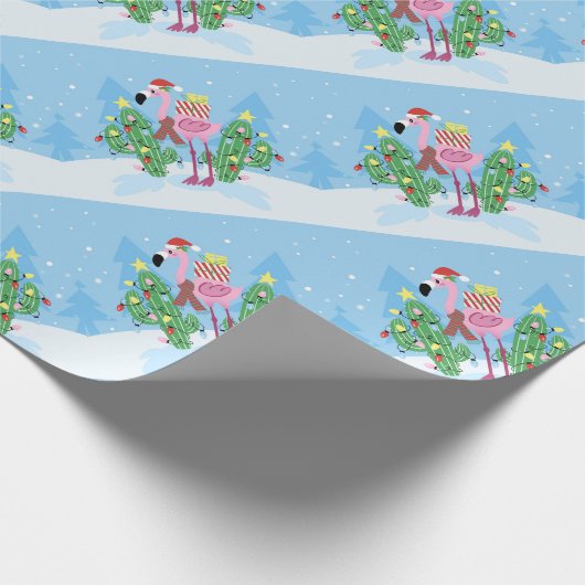 Weihnachts-Flamingo mit Kaktus Geschenkpapier (Ecke)