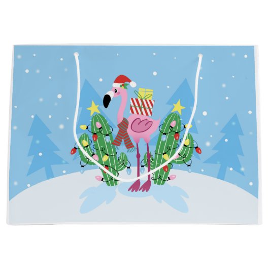 Weihnachts-Flamingo mit Kaktus Große Geschenktüte (Vorderseite)