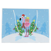 Weihnachts-Flamingo mit Kaktus Große Geschenktüte (Rückseite)