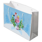 Weihnachts-Flamingo mit Kaktus Große Geschenktüte (Rückseite Schrägansicht)