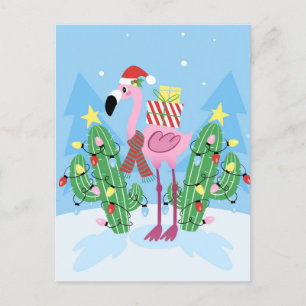 Weihnachts-Flamingo mit Kaktus Postkarte