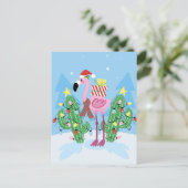 Weihnachts-Flamingo mit Kaktus Postkarte (Stehend Vorderseite)