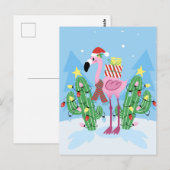 Weihnachts-Flamingo mit Kaktus Postkarte (Vorne/Hinten)