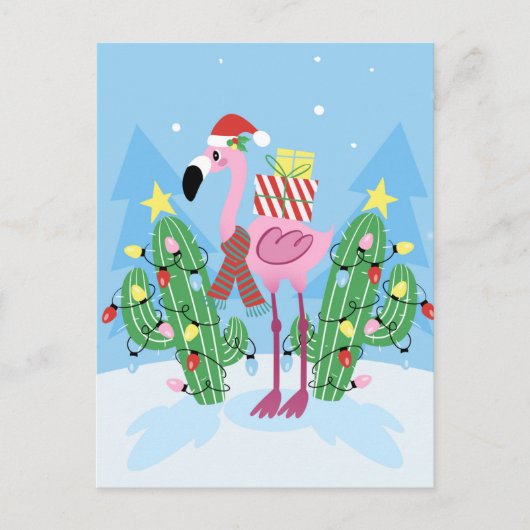 Weihnachts-Flamingo mit Kaktus Postkarte (Vorderseite)