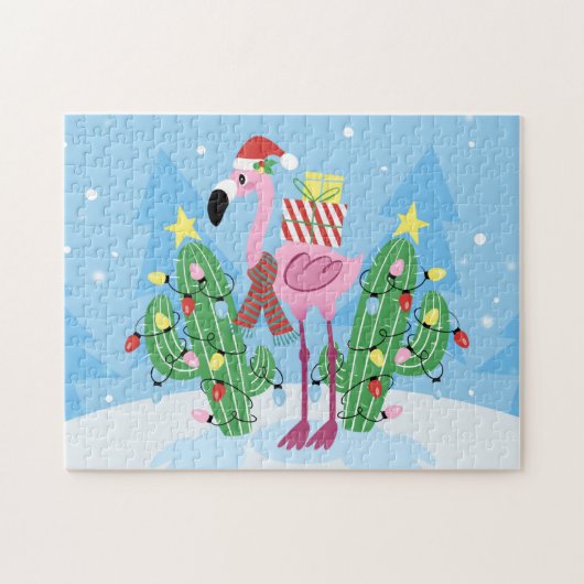 Weihnachts-Flamingo mit Kaktus Puzzle (Horizontal)