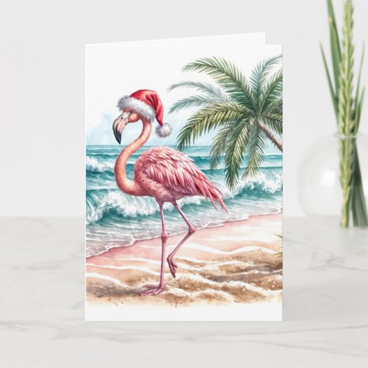 Weihnachts-Flamingo mit Santa Cap Karte (Vorderseite)