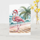 Weihnachts-Flamingo mit Santa Cap Karte (Gelbe Blume)