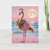 Weihnachts-Flamingo mit Weihnachtskranz Karte (Vorderseite)