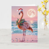 Weihnachts-Flamingo mit Weihnachtskranz Karte (Gelbe Blume)