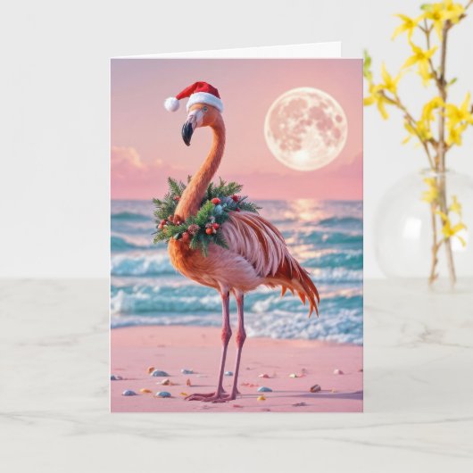 Weihnachts-Flamingo mit Weihnachtskranz Karte (Gelbe Blume)