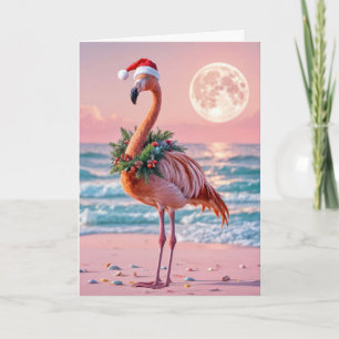 Weihnachts-Flamingo mit Weihnachtskranz Karte
