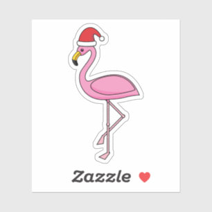 Weihnachts-Flamingo mit Weihnachtsmannmütze Aufkleber