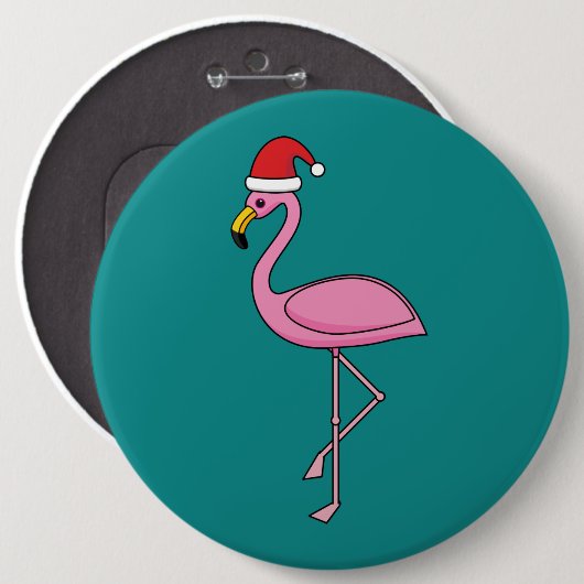 Weihnachts-Flamingo mit Weihnachtsmannmütze Button (Vorne & Hinten)