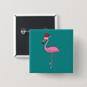 Weihnachts-Flamingo mit Weihnachtsmannmütze Button