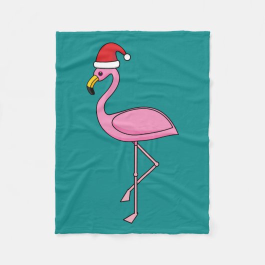 Weihnachts-Flamingo mit Weihnachtsmannmütze Fleecedecke (Vorderseite)