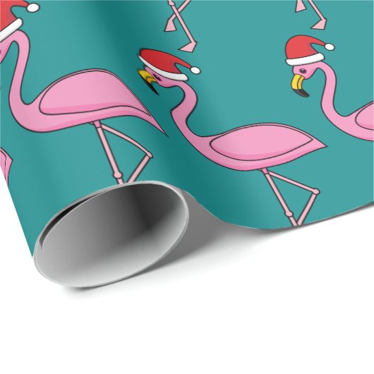 Weihnachts-Flamingo mit Weihnachtsmannmütze Geschenkpapier (Rolleneckpunkt)