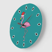 Weihnachts-Flamingo mit Weihnachtsmannmütze Große Wanduhr (Winkel)