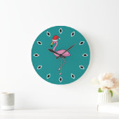 Weihnachts-Flamingo mit Weihnachtsmannmütze Große Wanduhr (Zuhause)