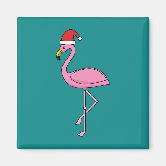 Weihnachts-Flamingo mit Weihnachtsmannmütze Magnet (Vorne)