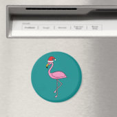 Weihnachts-Flamingo mit Weihnachtsmannmütze Magnet (In Situ (Geschirrspüler))