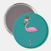 Weihnachts-Flamingo mit Weihnachtsmannmütze Magnet (Vorderseite/Rückseite)