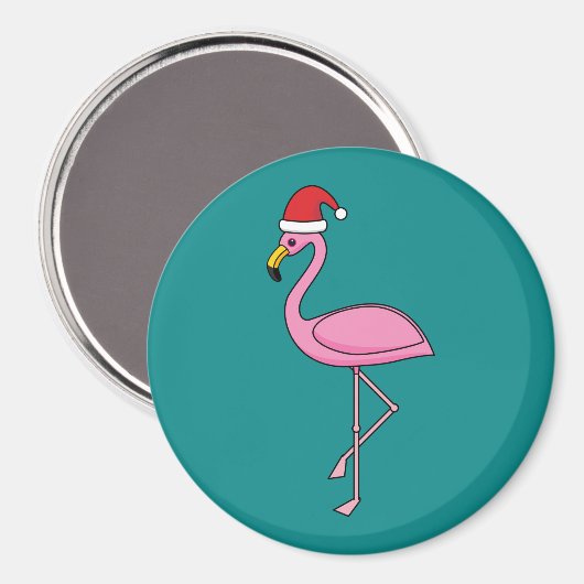 Weihnachts-Flamingo mit Weihnachtsmannmütze Magnet (Vorderseite/Rückseite)