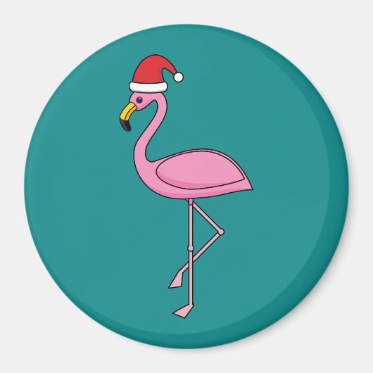 Weihnachts-Flamingo mit Weihnachtsmannmütze Magnet (Vorne)