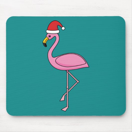 Weihnachts-Flamingo mit Weihnachtsmannmütze Mousepad (Vorne)
