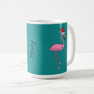 Weihnachts-Flamingo mit Weihnachtsmannmütze   Name Kaffeetasse