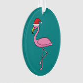 Weihnachts-Flamingo mit Weihnachtsmannmütze Ornament (Vorderseite)