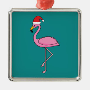 Weihnachts-Flamingo mit Weihnachtsmannmütze Ornament Aus Metall