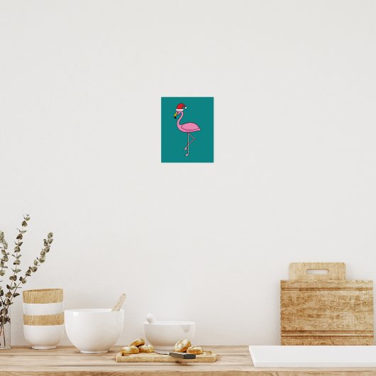 Weihnachts-Flamingo mit Weihnachtsmannmütze Poster (Küche)