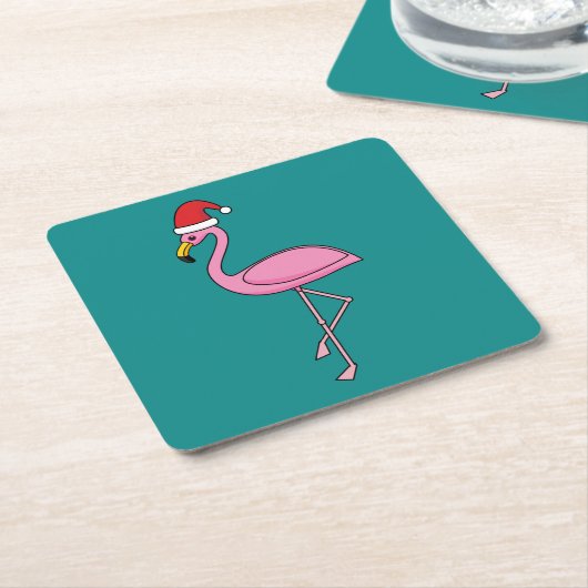 Weihnachts-Flamingo mit Weihnachtsmannmütze Rechteckiger Pappuntersetzer (angewinkelt)
