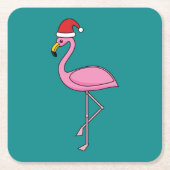 Weihnachts-Flamingo mit Weihnachtsmannmütze Rechteckiger Pappuntersetzer (Vorderseite)