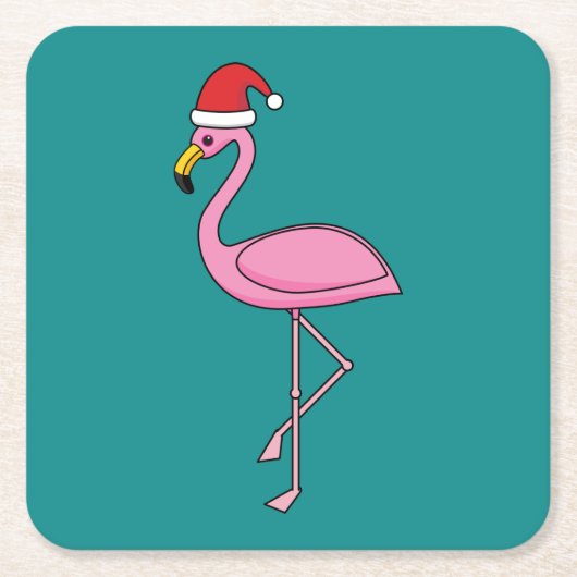 Weihnachts-Flamingo mit Weihnachtsmannmütze Rechteckiger Pappuntersetzer (Vorderseite)