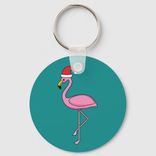 Weihnachts-Flamingo mit Weihnachtsmannmütze Schlüsselanhänger
